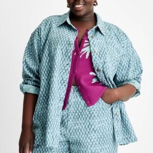 Future Collective Checkered Shacket Denim Jean Jacket